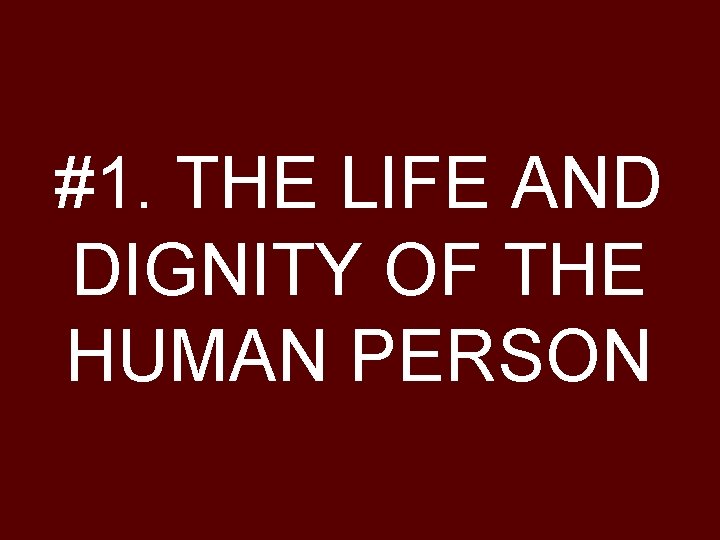 #1. THE LIFE AND DIGNITY OF THE HUMAN PERSON 