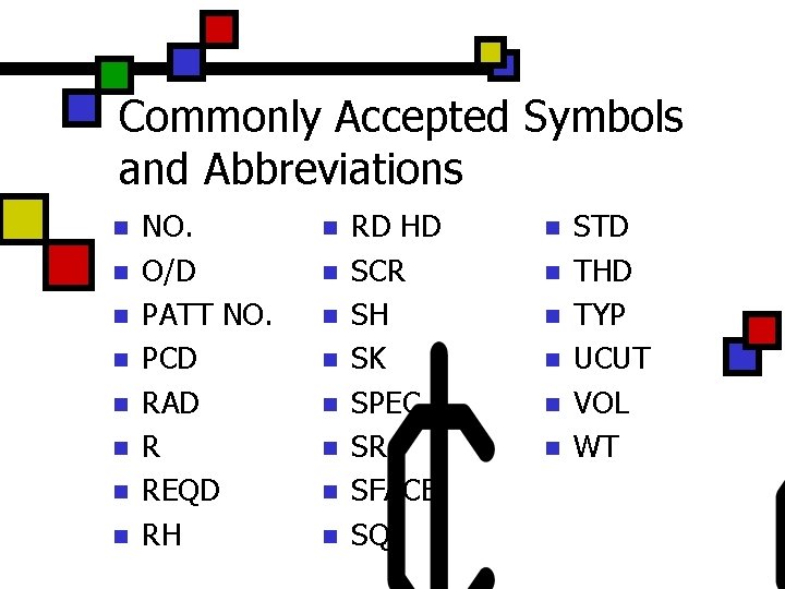 Commonly Accepted Symbols and Abbreviations n n n n NO. O/D PATT NO. PCD