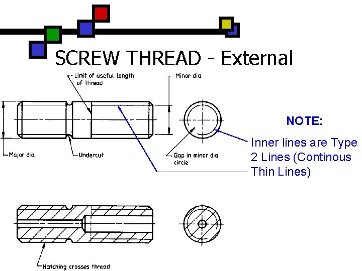 SCREW THREAD - External NOTE: Inner lines are Type 2 Lines (Continous Thin Lines)