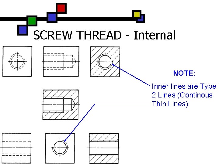 SCREW THREAD - Internal NOTE: Inner lines are Type 2 Lines (Continous Thin Lines)