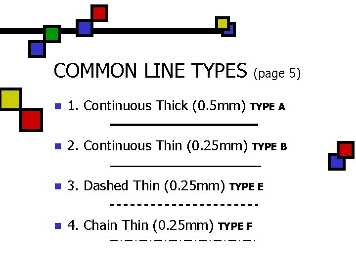 COMMON LINE TYPES (page 5) n 1. Continuous Thick (0. 5 mm) TYPE A