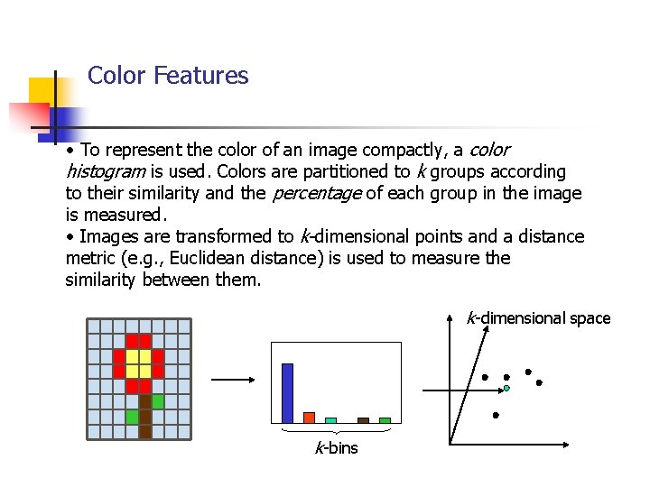 Color Features • To represent the color of an image compactly, a color histogram