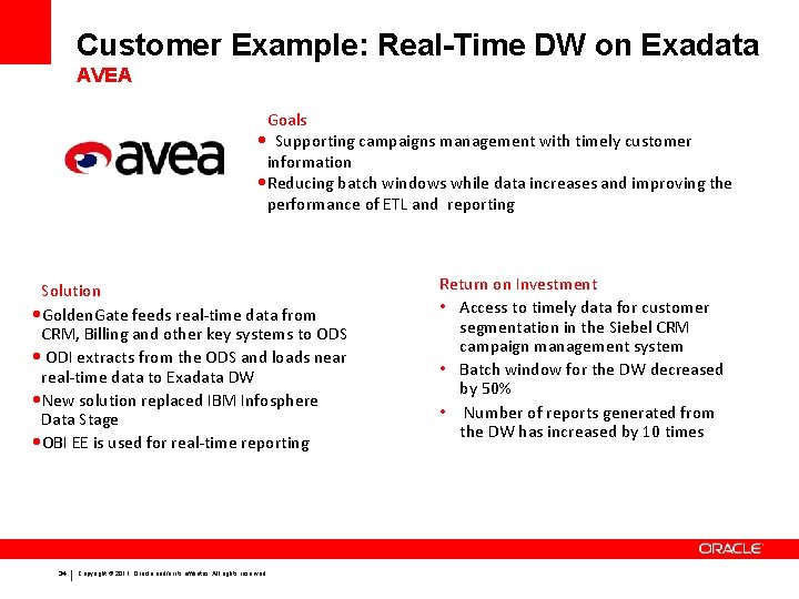 Customer Example: Real-Time DW on Exadata AVEA Goals • Supporting campaigns management with timely