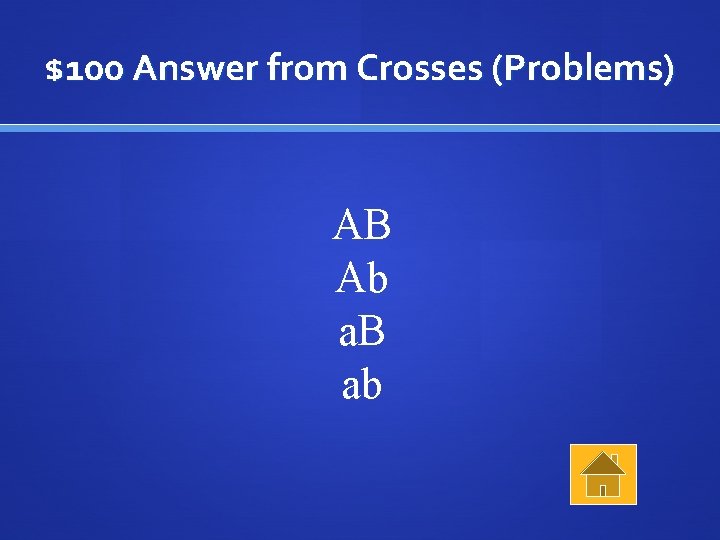 $100 Answer from Crosses (Problems) AB Ab a. B ab 
