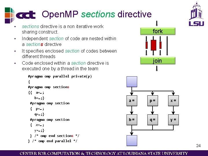 Open. MP sections directive • • sections directive is a non iterative work sharing