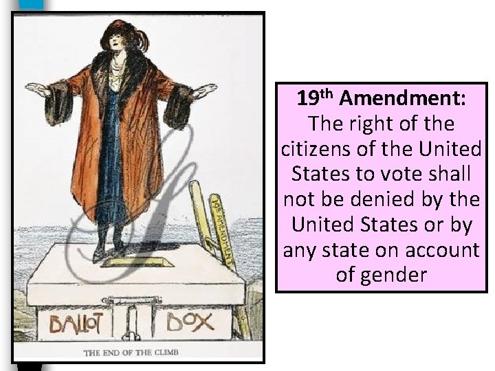 19 th Amendment: The right of the citizens of the United States to vote