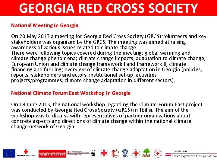 GEORGIA RED CROSS SOCIETY National Meeting in Georgia On 20 May 2013 a meeting