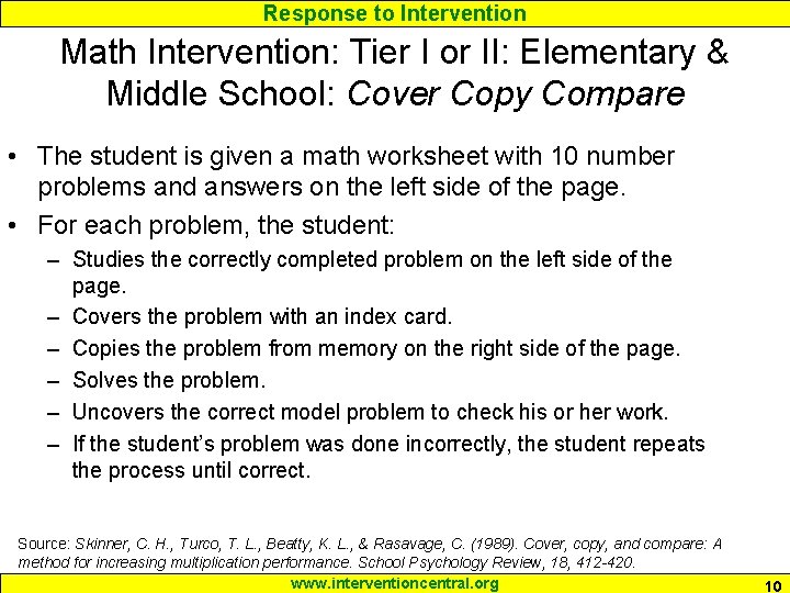 Response to Intervention Math Intervention: Tier I or II: Elementary & Middle School: Cover Response to Intervention Math Intervention: Tier I or II: Elementary & Middle School: Cover