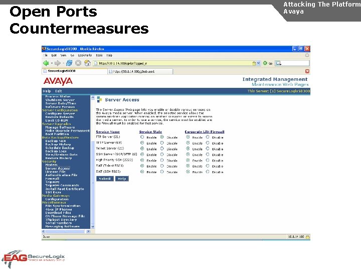 Open Ports Countermeasures Attacking The Platform Avaya 