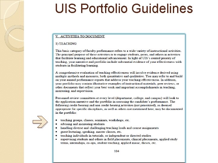 UIS Portfolio Guidelines UIS Portfolio Guidelines