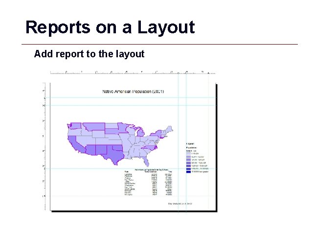 Reports on a Layout Add report to the layout GIS 38 