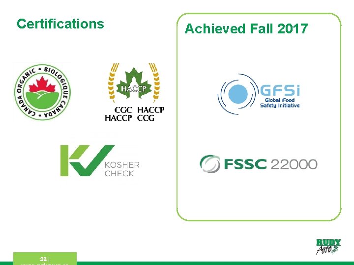 Certifications 23 | Achieved Fall 2017 