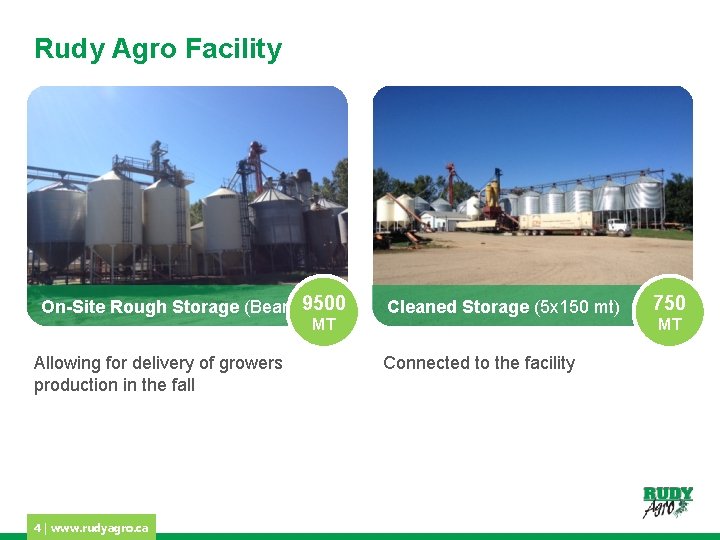 Rudy Agro Facility On-Site Rough Storage (Beans)9500 MT Allowing for delivery of growers production