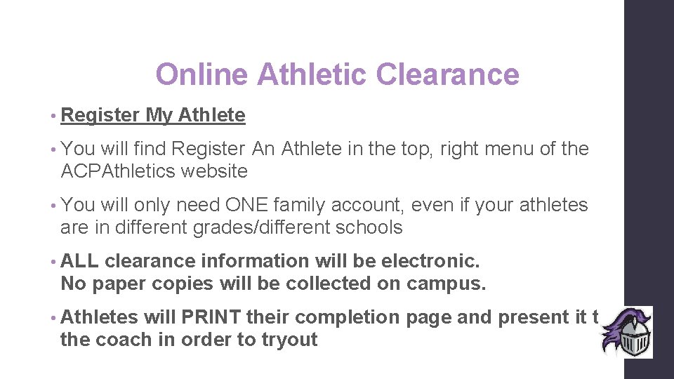 Online Athletic Clearance • Register My Athlete • You will find Register An Athlete