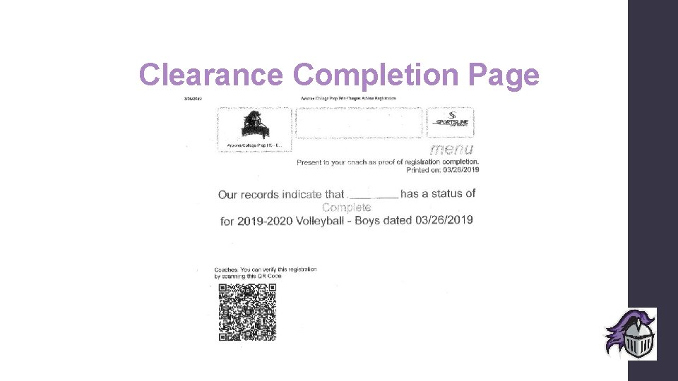 Clearance Completion Page 