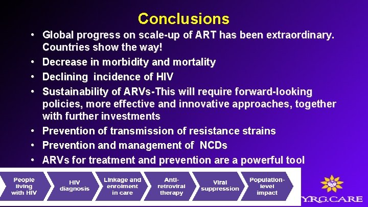 Conclusions • Global progress on scale-up of ART has been extraordinary. Countries show the