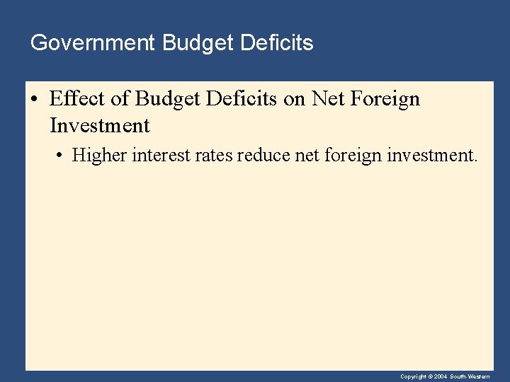 Government Budget Deficits • Effect of Budget Deficits on Net Foreign Investment • Higher