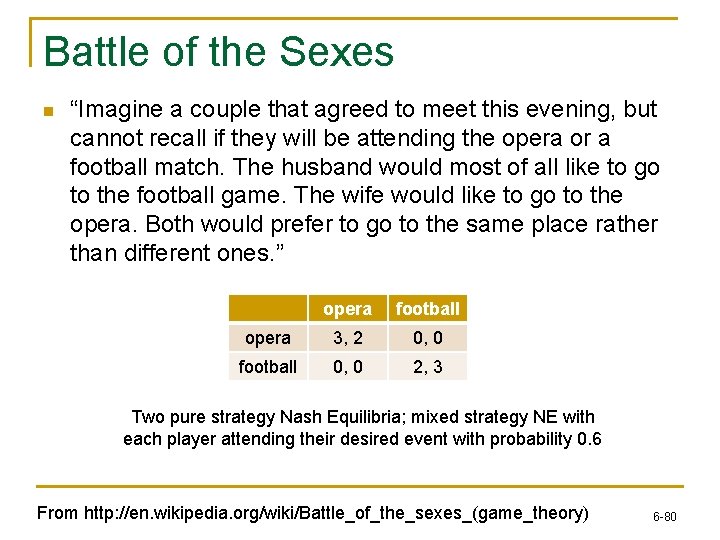 Battle of the Sexes n “Imagine a couple that agreed to meet this evening,