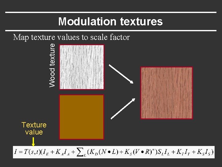 Modulation textures Wood texture Map texture values to scale factor Texture value 