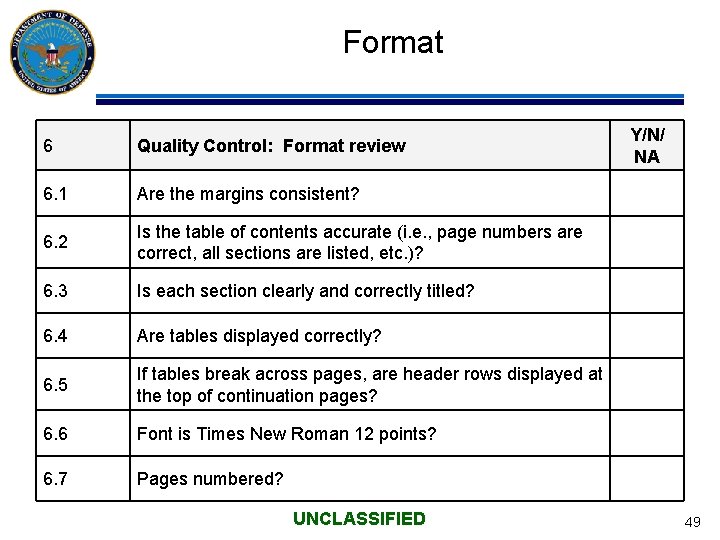 Format 6 Quality Control: Format review 6. 1 Are the margins consistent? 6. 2