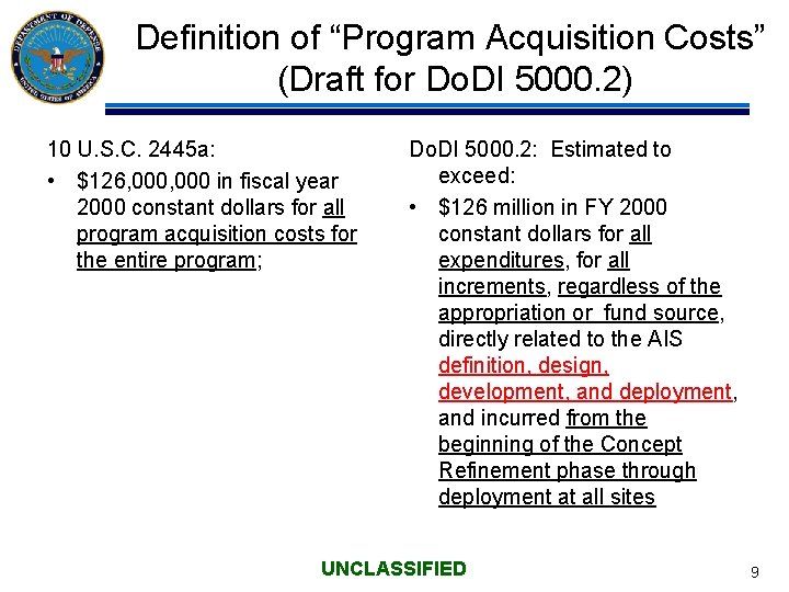 Definition of “Program Acquisition Costs” (Draft for Do. DI 5000. 2) 10 U. S.