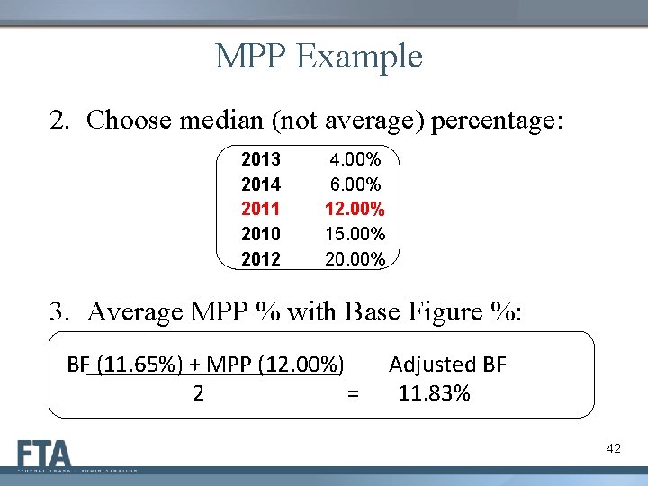 MPP Example 2. Choose median (not average) percentage: 2013 2014 2011 2010 2012 4.