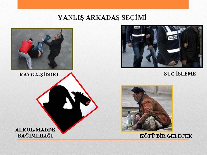 YANLIŞ ARKADAŞ SEÇİMİ KAVGA-ŞİDDET ALKOL-MADDE BAĞIMLILIĞI SUÇ İŞLEME KÖTÜ BİR GELECEK 