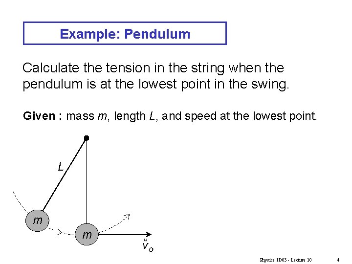 Example: Pendulum Calculate the tension in the string when the pendulum is at the