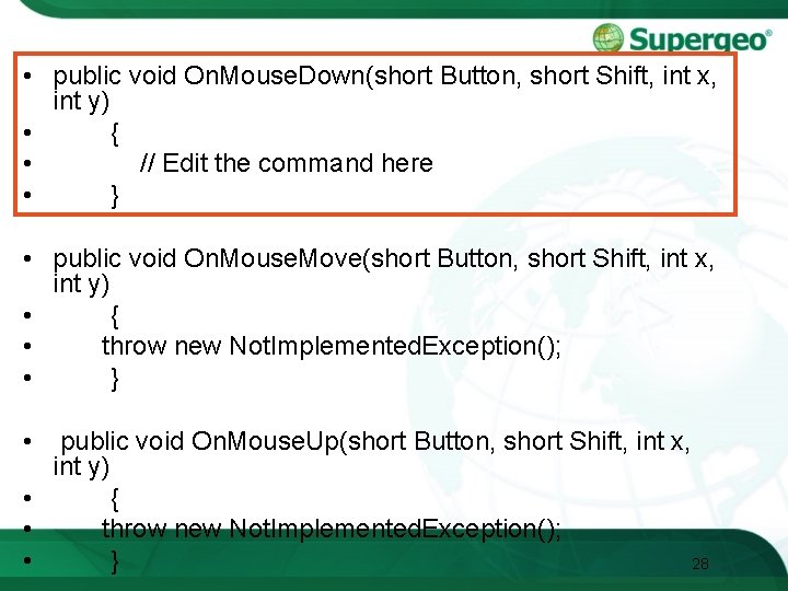  • public void On. Mouse. Down(short Button, short Shift, int x, int y)