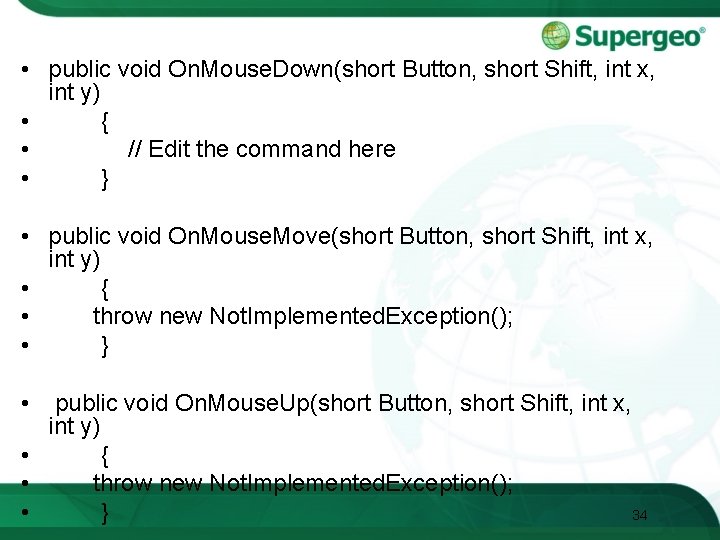  • public void On. Mouse. Down(short Button, short Shift, int x, int y)