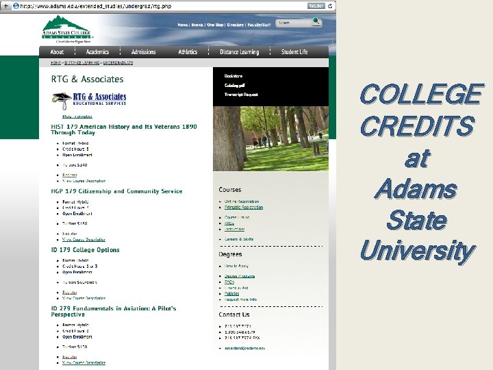 COLLEGE CREDITS at Adams State University 