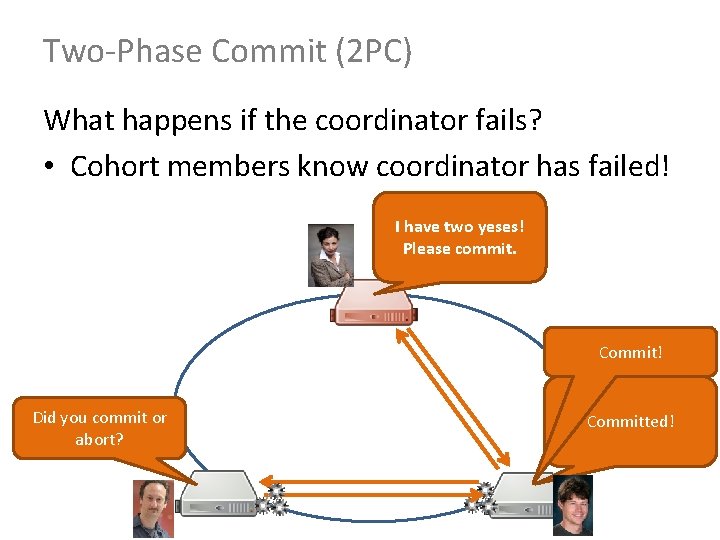 Two-Phase Commit (2 PC) What happens if the coordinator fails? • Cohort members know