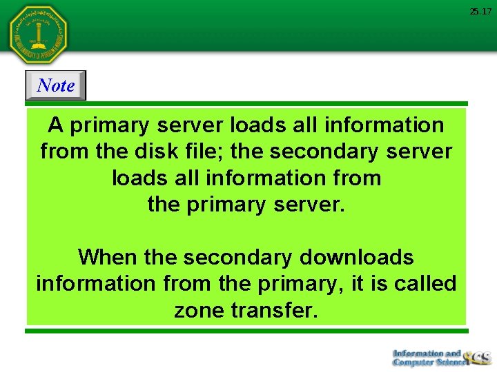 25. 17 Note A primary server loads all information from the disk file; the 25. 17 Note A primary server loads all information from the disk file; the