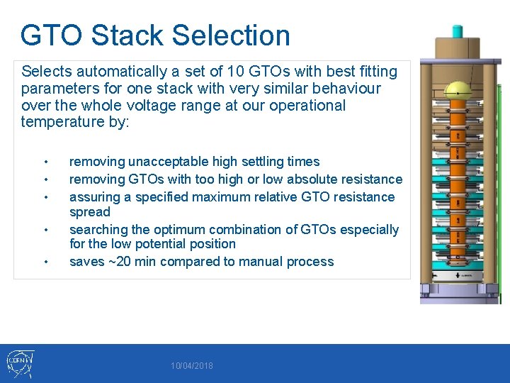 GTO Stack Selection Selects automatically a set of 10 GTOs with best fitting parameters
