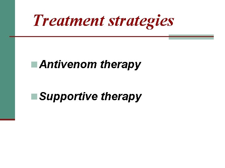 Treatment strategies n Antivenom therapy n Supportive therapy 