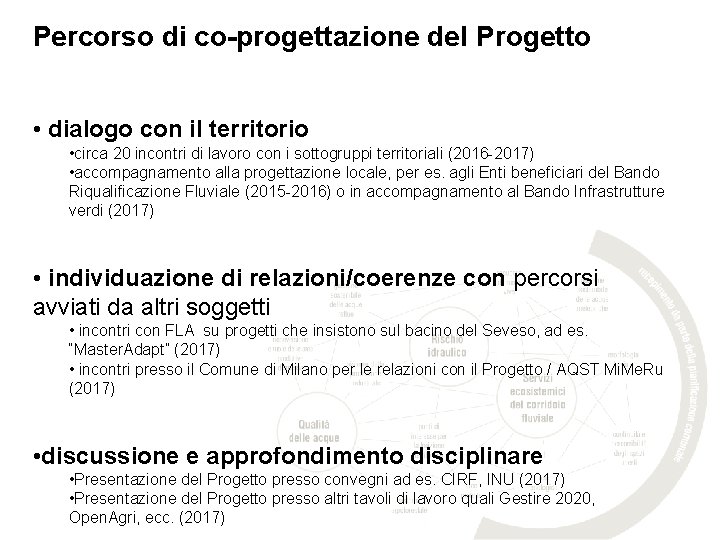 Percorso di co-progettazione del Progetto • dialogo con il territorio • circa 20 incontri Percorso di co-progettazione del Progetto • dialogo con il territorio • circa 20 incontri