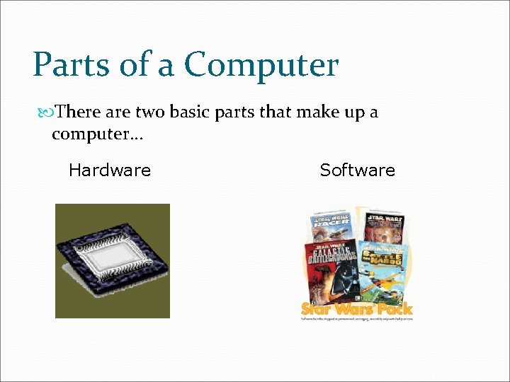 Parts of a Computer There are two basic parts that make up a computer.