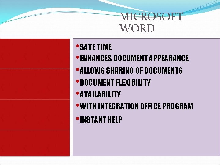 MICROSOFT WORD • USE OF MS WORD FOR LEARNING PURPOSE • SAVE TIME •