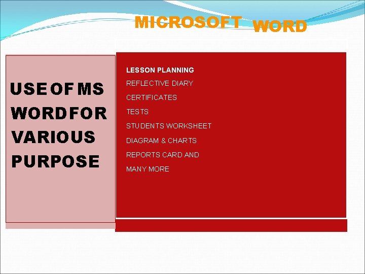 MICROSOFT WORD LESSON PLANNING USE OF MS WORD FOR VARIOUS PURPOSE REFLECTIVE DIARY CERTIFICATES