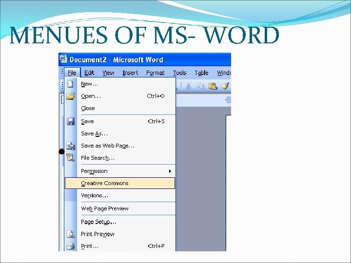 MENUES OF MS- WORD 