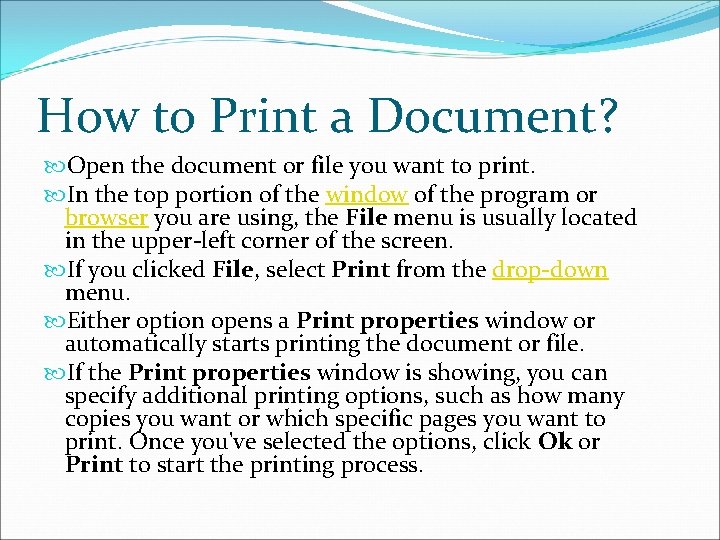 How to Print a Document? Open the document or file you want to print.