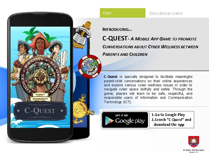 Educational Game INTRODUCING… C-QUEST- A MOBILE APP GAME TO PROMOTE CONVERSATIONS ABOUT CYBER WELLNESS