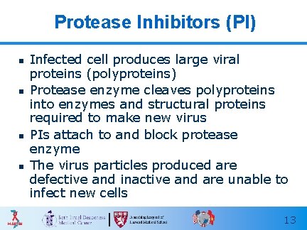 Protease Inhibitors (PI) n n Infected cell produces large viral proteins (polyproteins) Protease enzyme