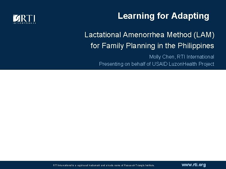 Learning for Adapting Lactational Amenorrhea Method (LAM) for Family Planning in the Philippines Molly