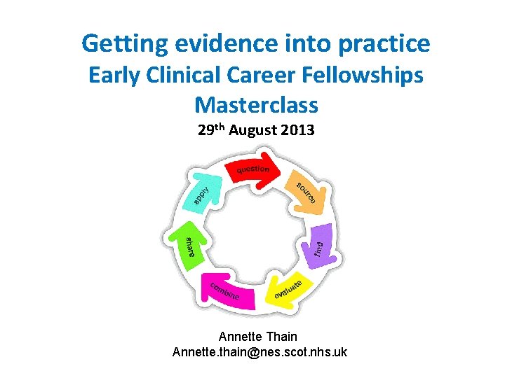 Getting evidence into practice Early Clinical Career Fellowships Masterclass 29 th August 2013 Annette