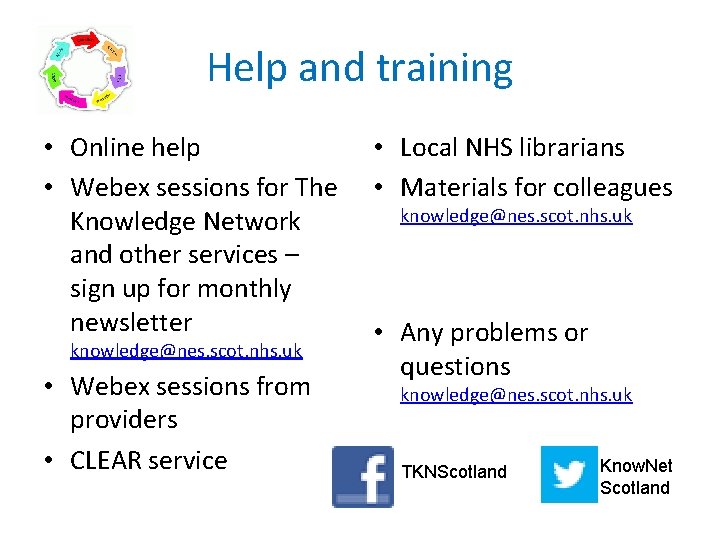 Help and training • Online help • Webex sessions for The Knowledge Network and