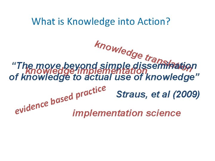 What is Knowledge into Action? know ledg e tra nsla tion “The move beyond