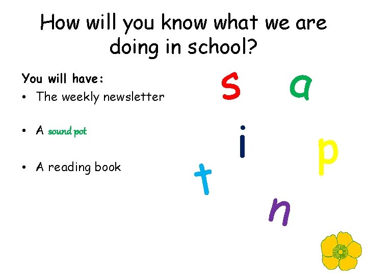 How will you know what we are doing in school? You will have: •