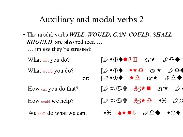 Auxiliary and modal verbs 2 • The modal verbs WILL, WOULD, CAN, COULD, SHALL