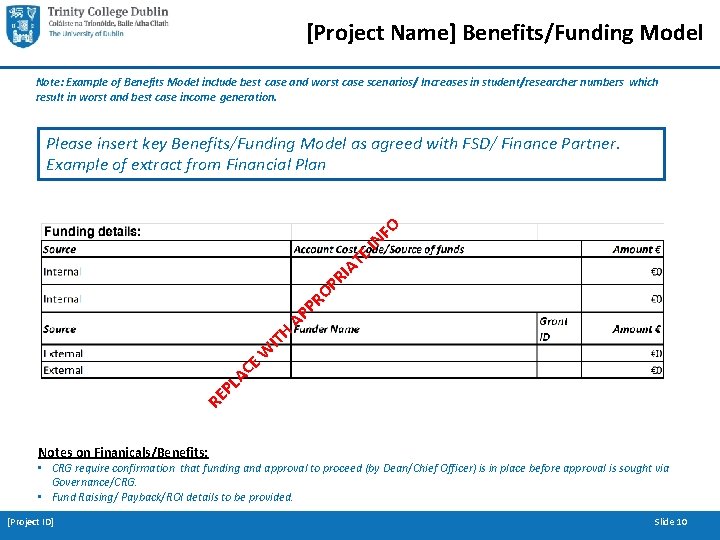 [Project Name] Benefits/Funding Model Note: Example of Benefits Model include best case and worst